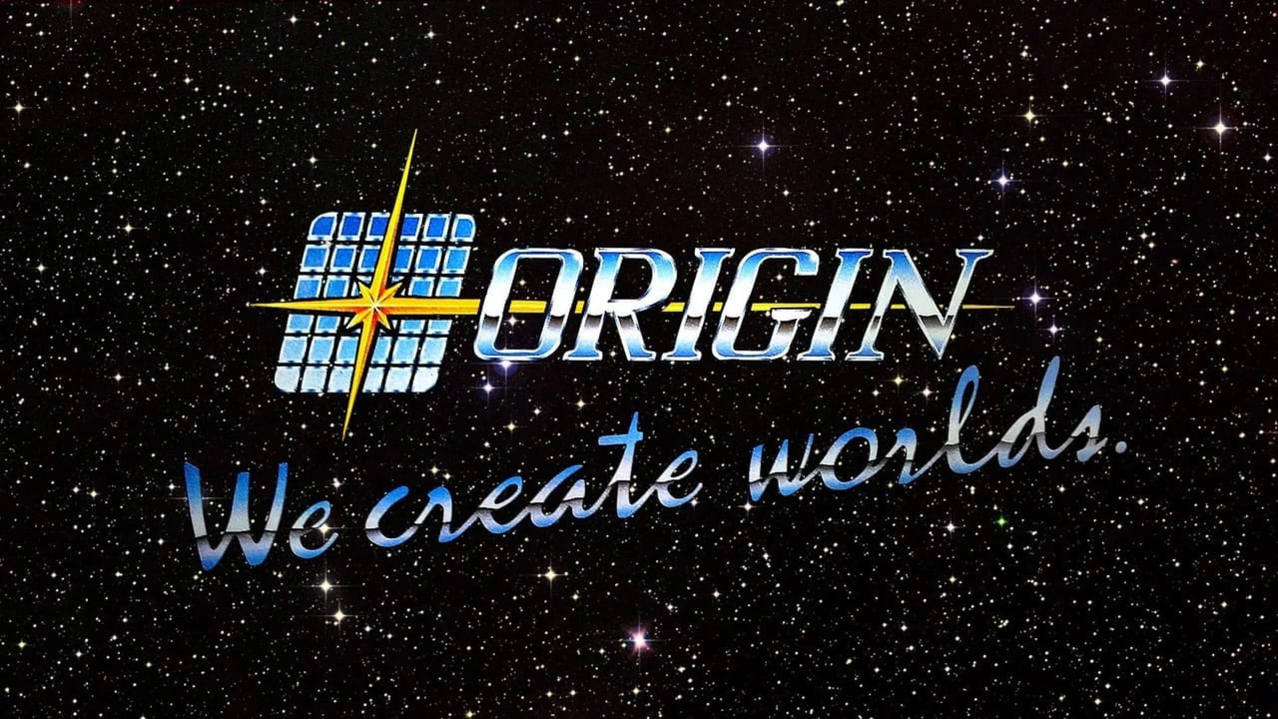 Origin Systems logo with tagline 'We create worlds' against a starfield background